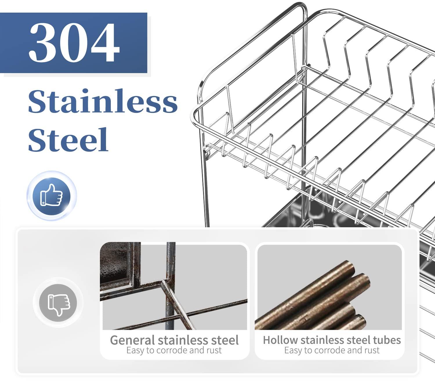 imageKitsure 2Tier Dish Rack Large Capacity Stainless Steel Dish Drying Rack with Drainboard Multifunctional Kitchen Dish Rack for Dishware