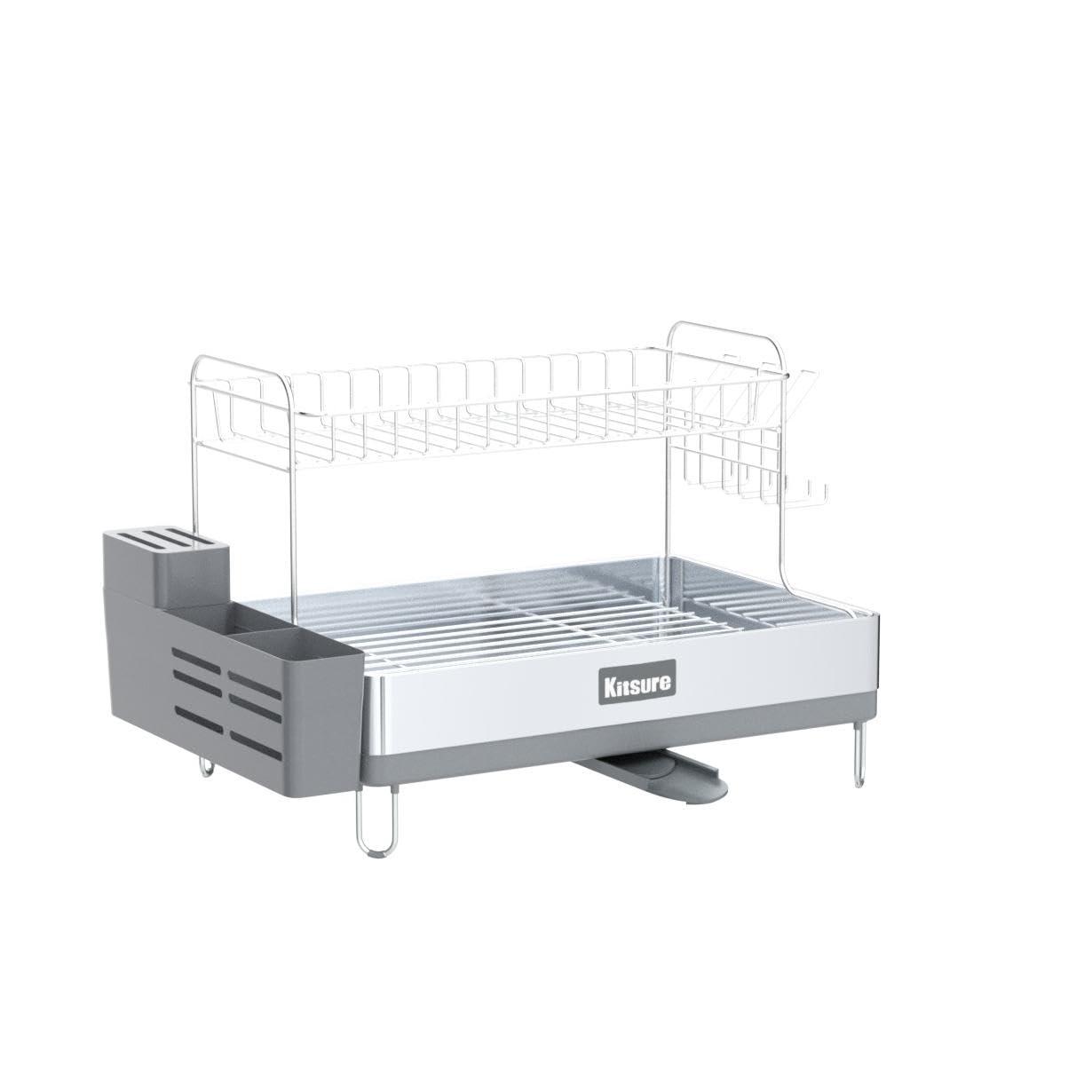 imageKitsure 2Tier Dish Rack Large Capacity Stainless Steel Dish Drying Rack with Drainboard Multifunctional Kitchen Dish Rack for Dishware