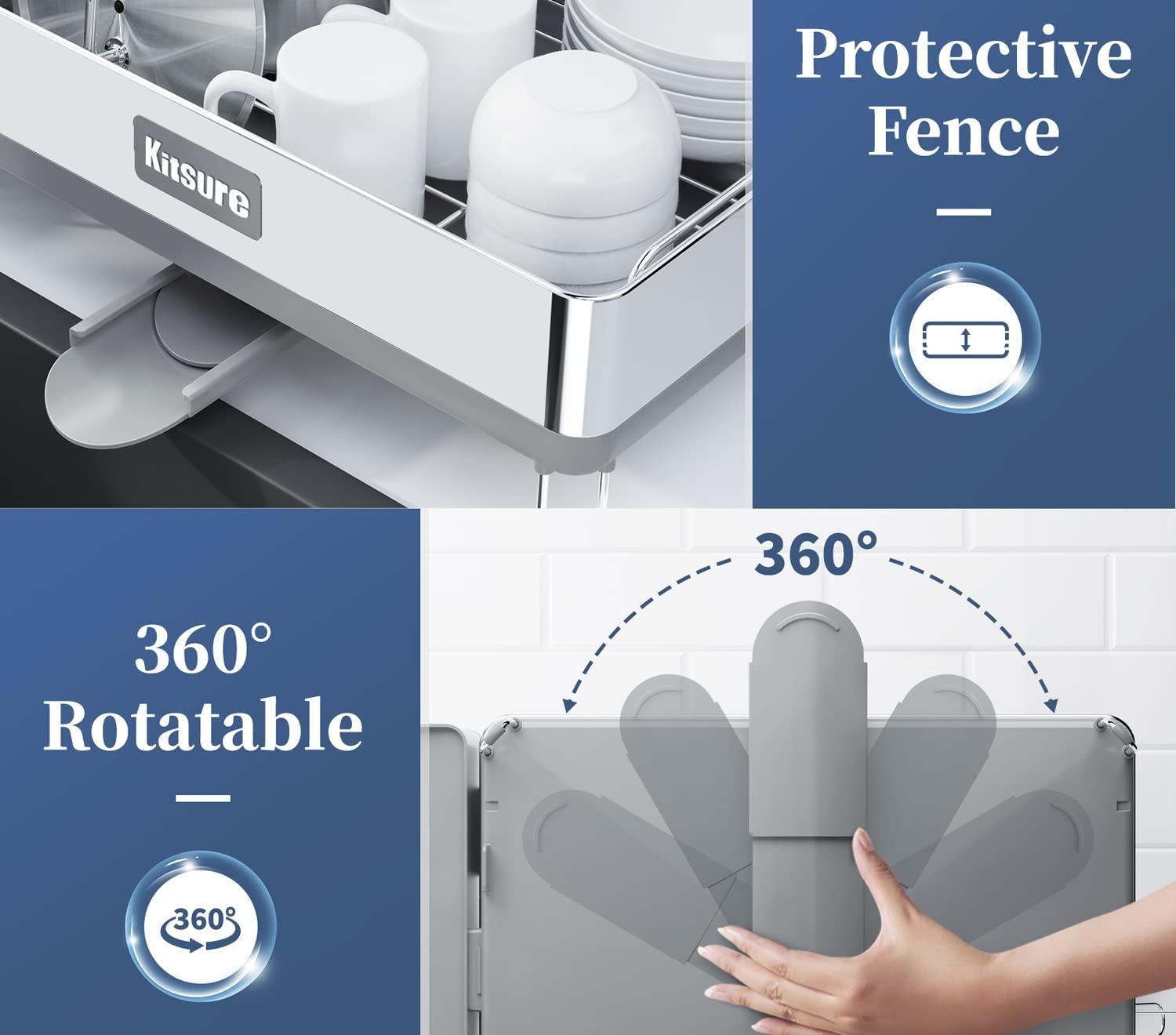 imageKitsure 2Tier Dish Rack Large Capacity Stainless Steel Dish Drying Rack with Drainboard Multifunctional Kitchen Dish Rack for Dishware