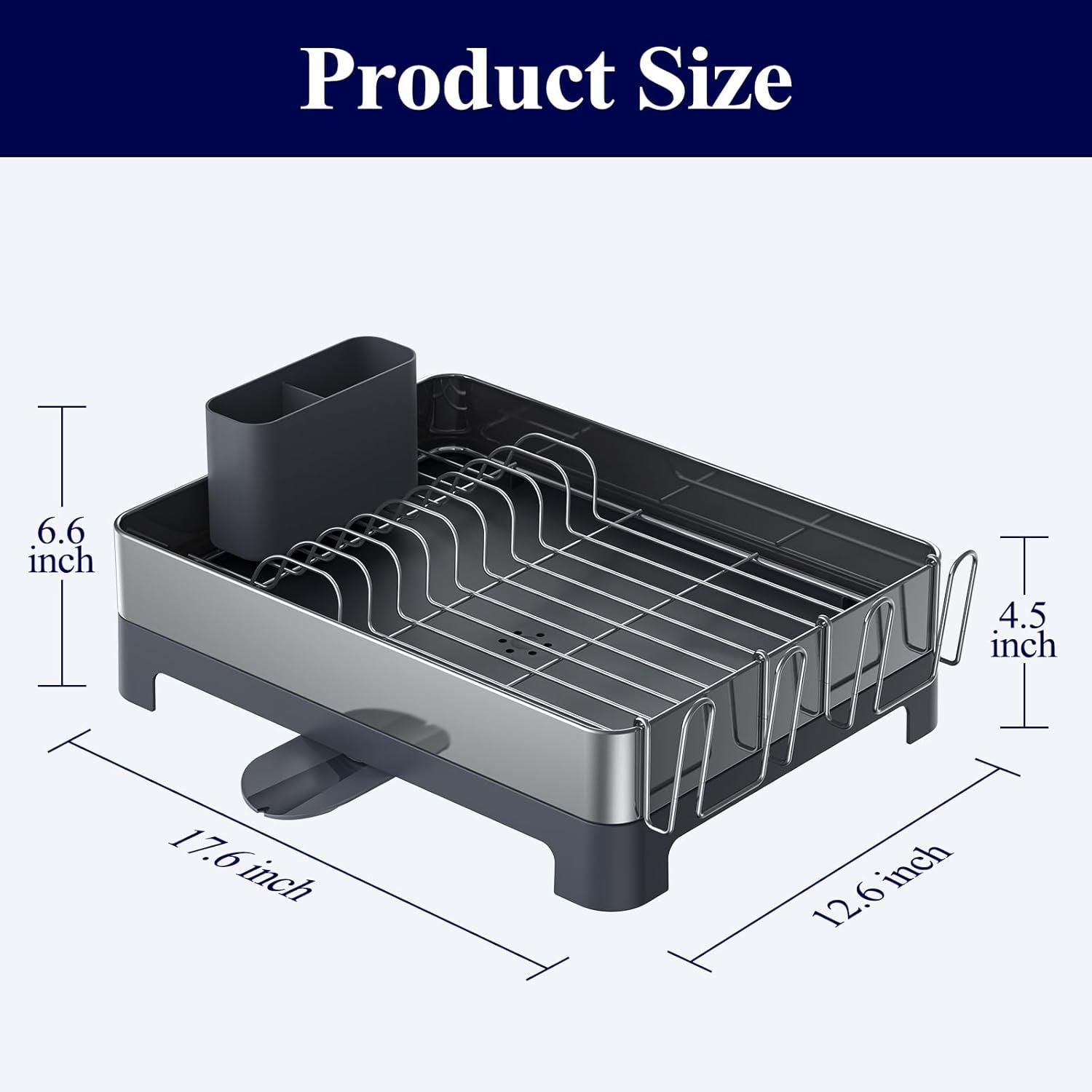 imageKitsure Dish Drying Rack SpaceSaving Dish Racks for Kitchen Counter Dish Drainer Stainless Steel Dish Drying Rack with Removable Cutlery Holder ampamp Cup Holder 126quotx176quotx45quot