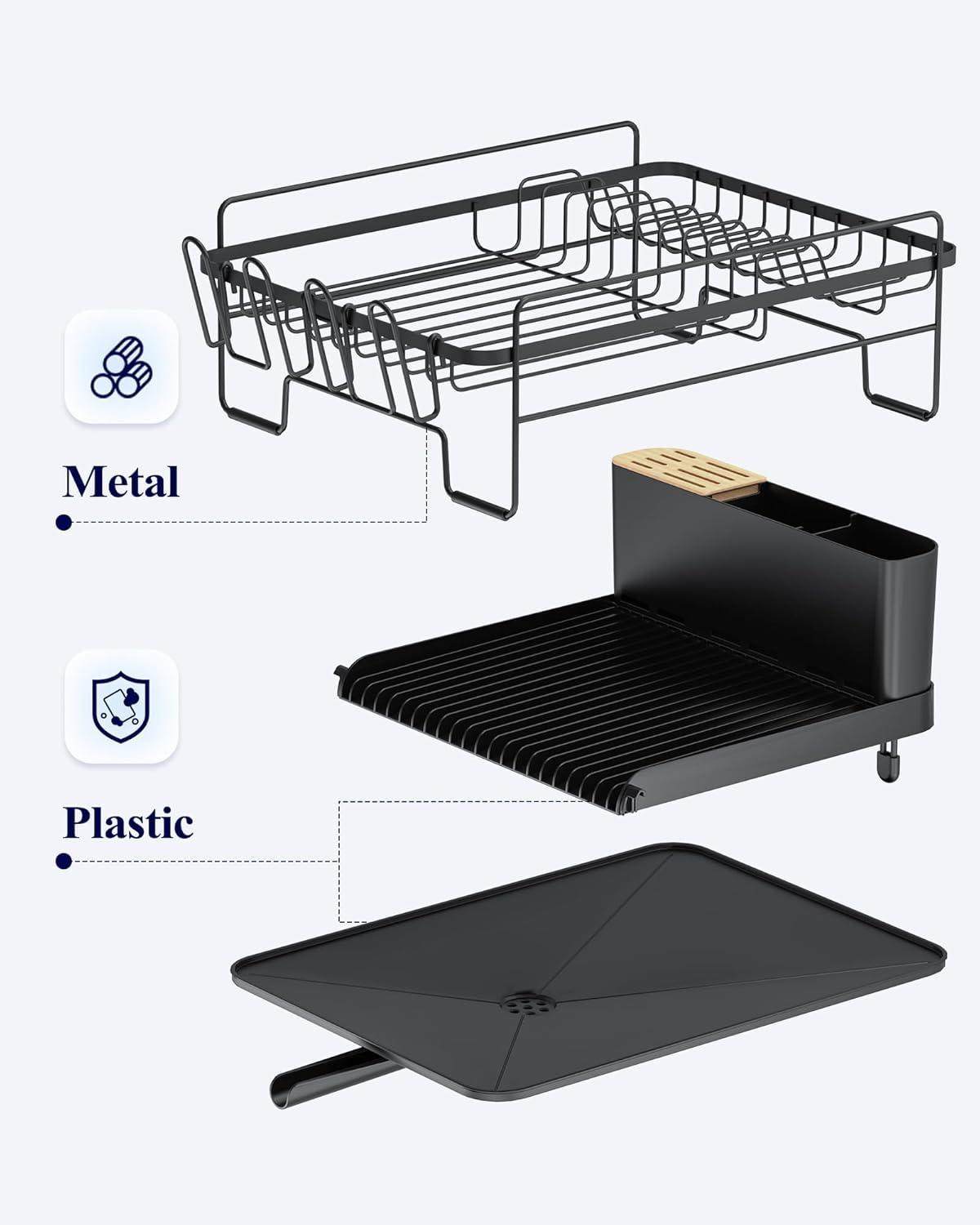 imageKitsure Large Dish Drying Rack Extendable Dish Rack Multifunctional Dish Rack for Kitchen Counter AntiRust Dish Drainers with Cutlery ampamp Cup Holders 192quot267quot L x 129quot W BlackBlack