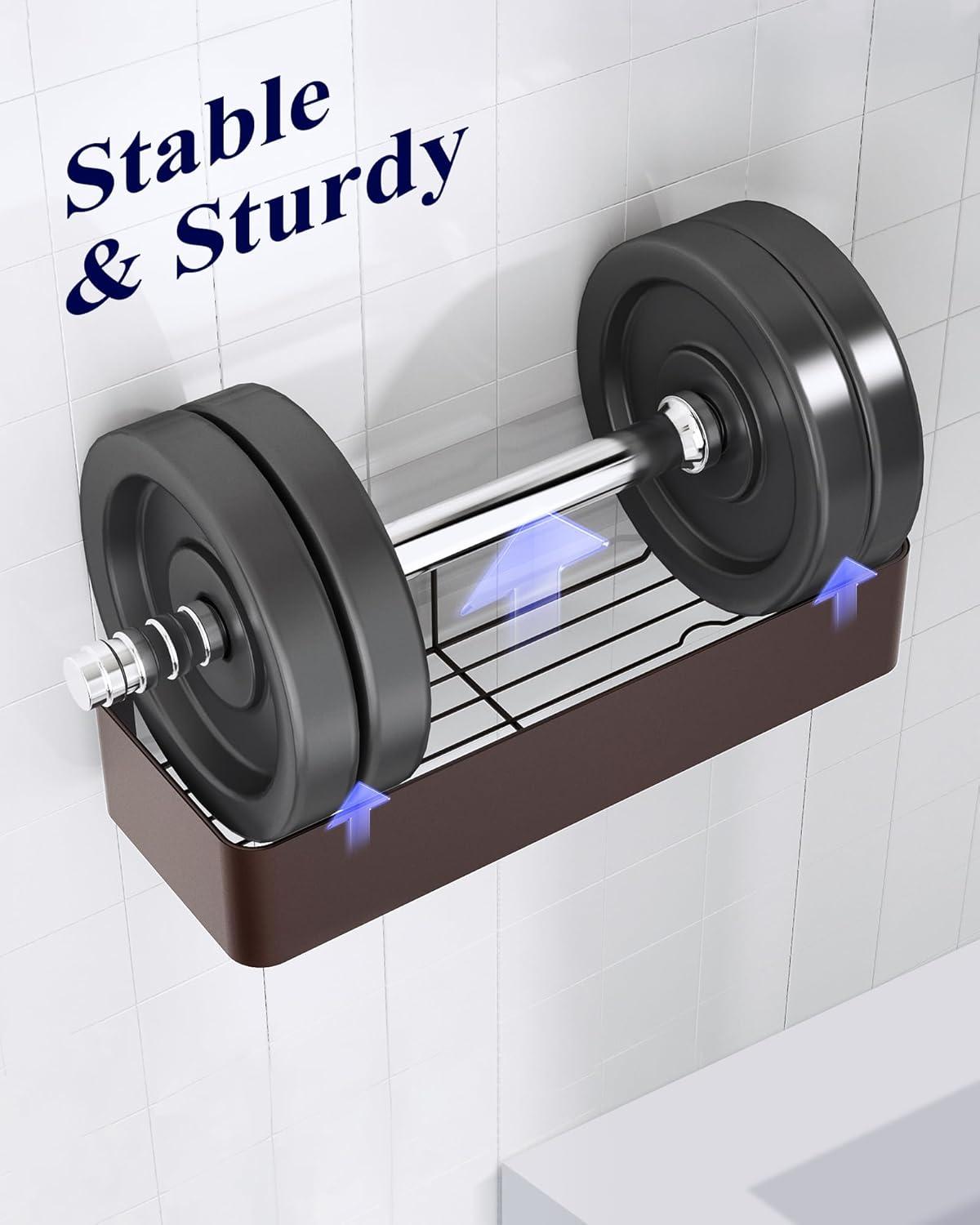 imageKitsure Large Shower Caddy 2 Pack Adhesive Shower Organizer Rustproof Stainless Steel Shelves NoDrill Bathroom Organizers and Storage BlackBrown