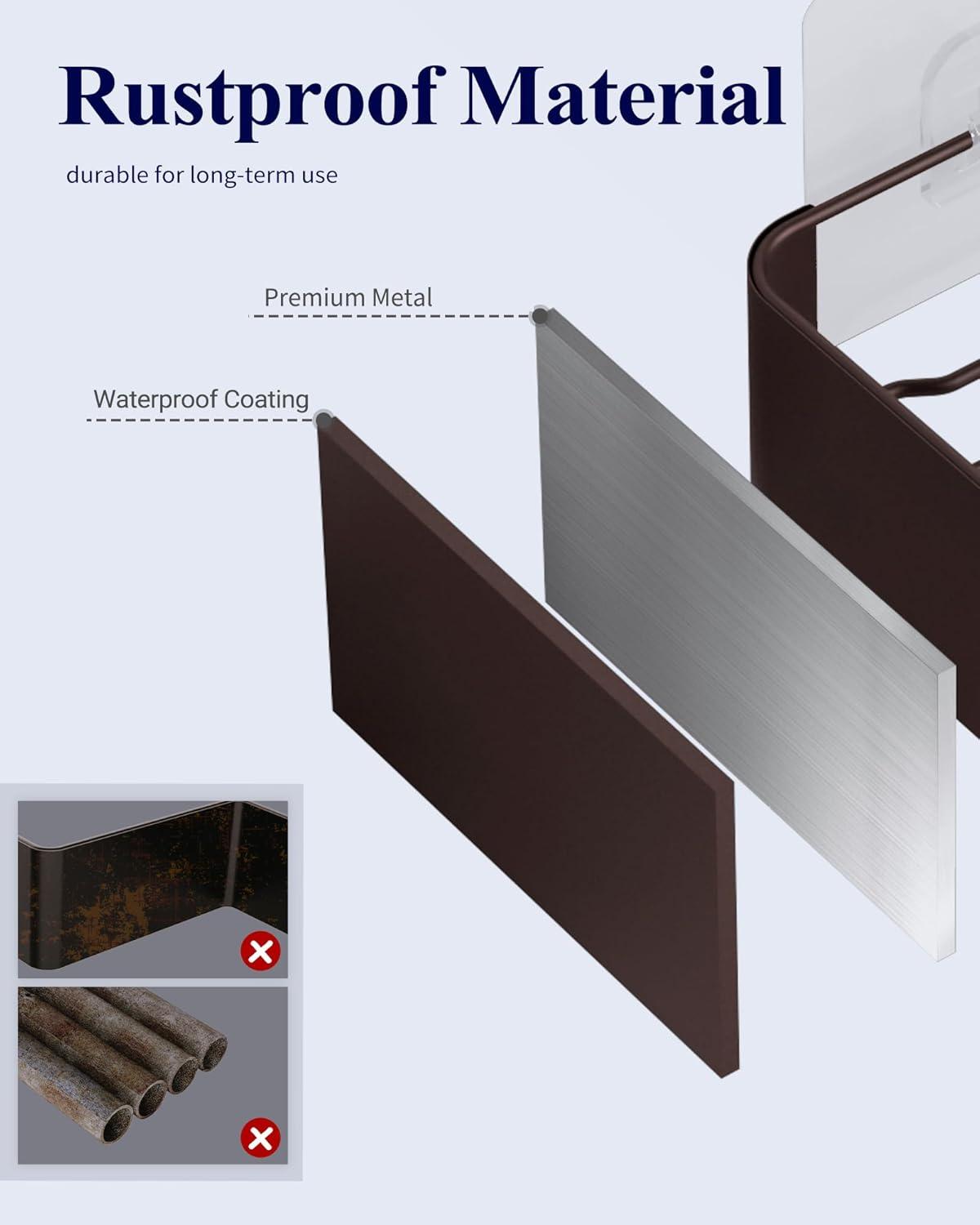 imageKitsure Large Shower Caddy 2 Pack Adhesive Shower Organizer Rustproof Stainless Steel Shelves NoDrill Bathroom Organizers and Storage BlackBrown