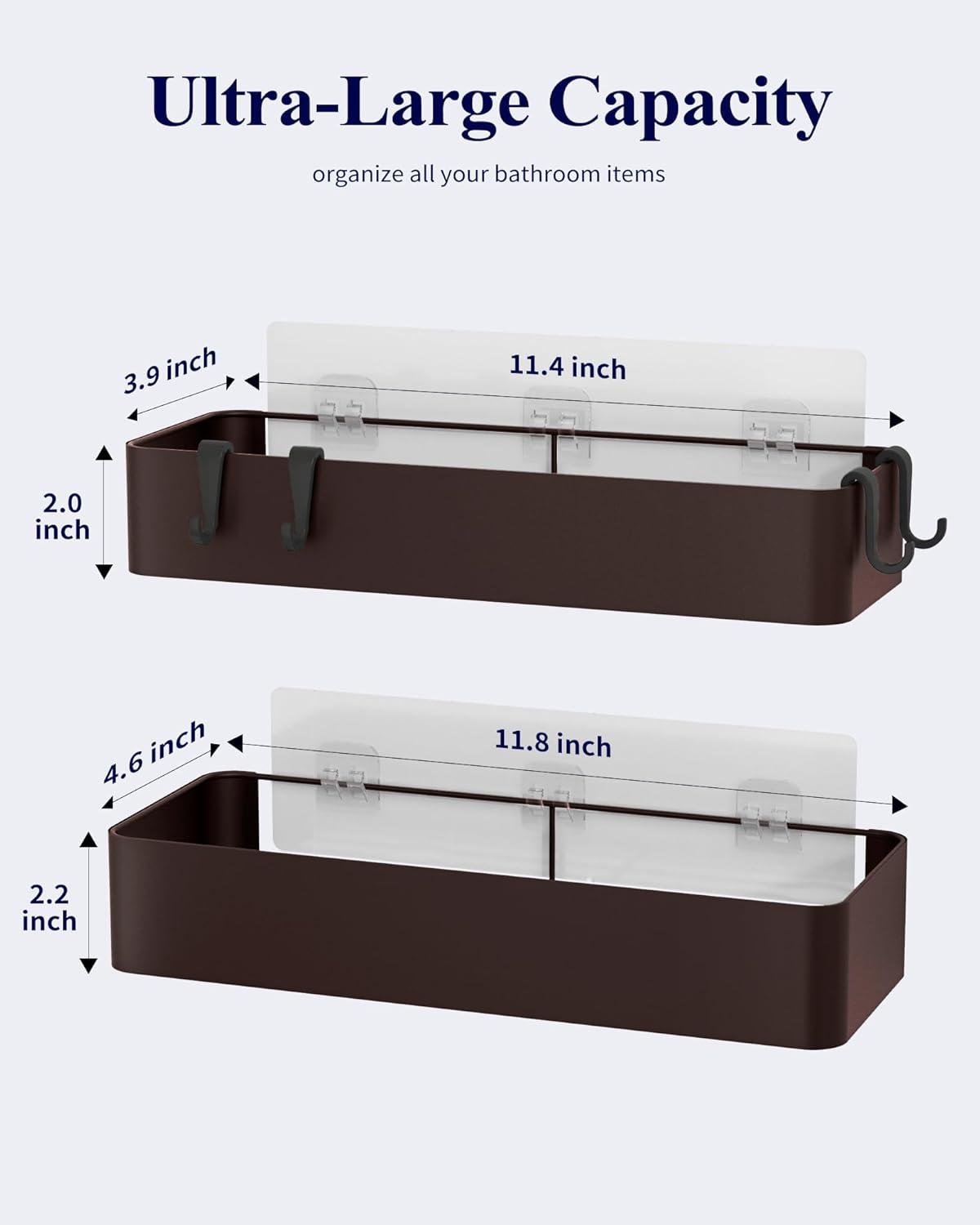 imageKitsure Large Shower Caddy 2 Pack Adhesive Shower Organizer Rustproof Stainless Steel Shelves NoDrill Bathroom Organizers and Storage BlackBrown
