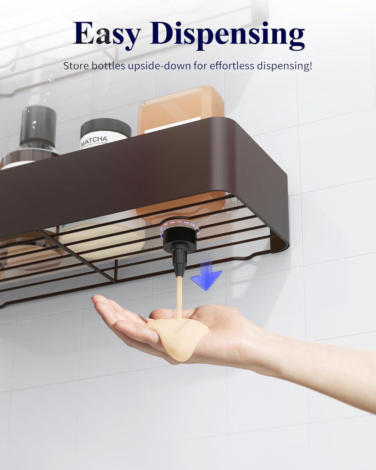 imageKitsure Large Shower Caddy 2 Pack Adhesive Shower Organizer Rustproof Stainless Steel Shelves NoDrill Bathroom Organizers and Storage BlackBrown