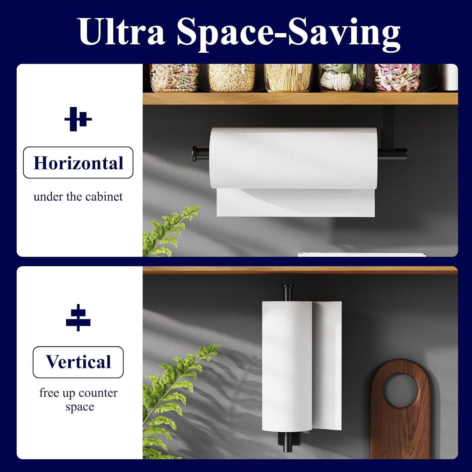 imageKitsure Paper Towel Holder Under Cabinet Sturdy 304 Stainless Steel Kitchen Paper Towel Holder Wall Mount Drilling or Self Adhesive Paper Towel Holder for Kitchen BathroomMatte Black