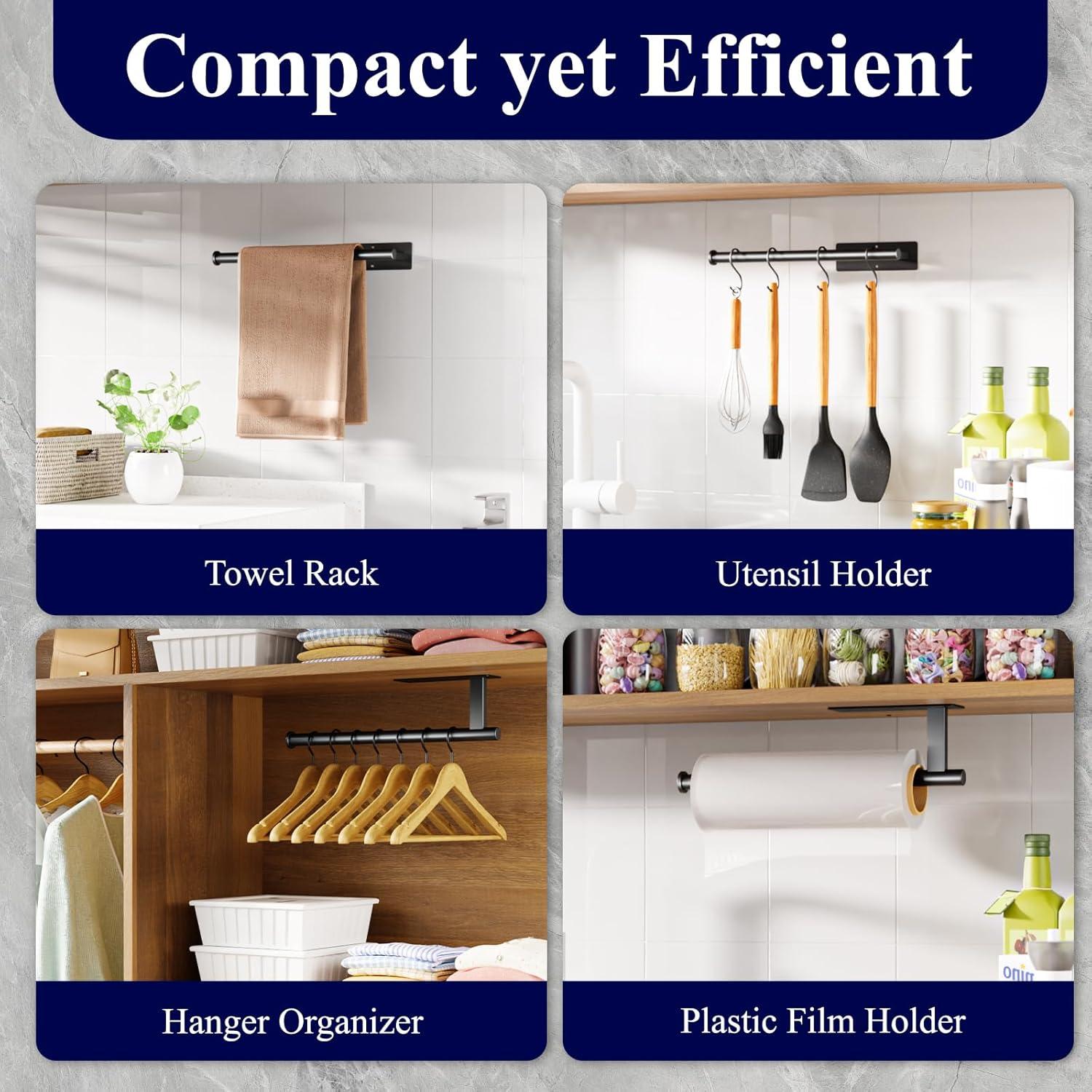 imageKitsure Paper Towel Holder Under Cabinet Sturdy 304 Stainless Steel Kitchen Paper Towel Holder Wall Mount Drilling or Self Adhesive Paper Towel Holder for Kitchen BathroomMatte Black