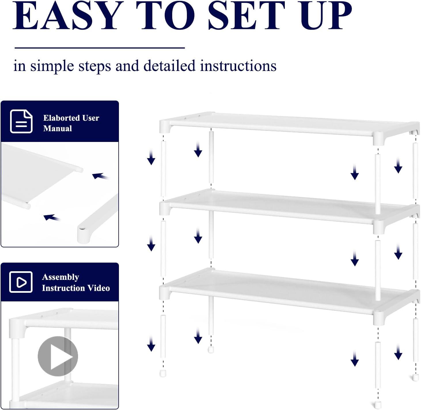 imageKitsure Shoe Rack NonWoven Shoe Rack Shelf Shoe Organizer for Closet Entryway Garage ampamp Corridor Stackable Shoe Shelves 275quot Wide 3 Tier BlackWhite