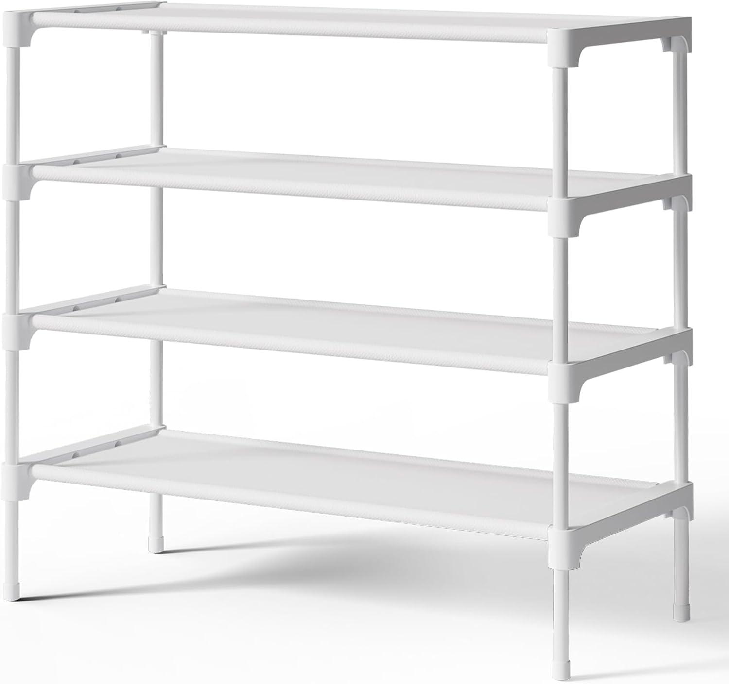 imageKitsure Shoe Rack NonWoven Shoe Rack Shelf Shoe Organizer for Closet Entryway Garage ampamp Corridor Stackable Shoe Shelves 275quot Wide 3 Tier BlackWhite