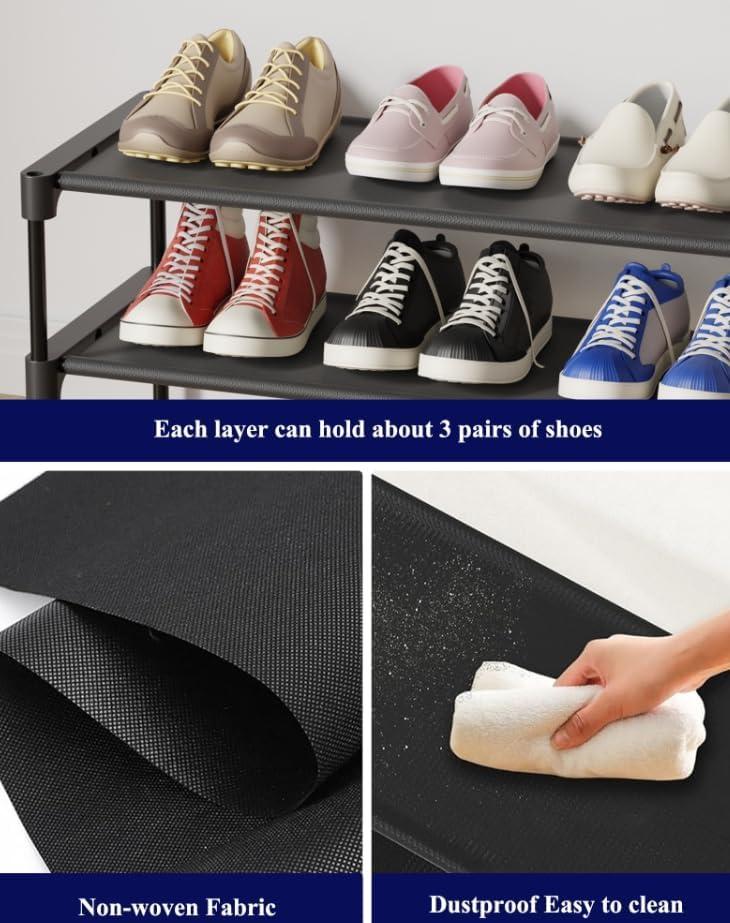 imageKitsure Shoe Rack NonWoven Shoe Rack Shelf Shoe Organizer for Closet Entryway Garage ampamp Corridor Stackable Shoe Shelves 275quot Wide 3 Tier BlackBlack