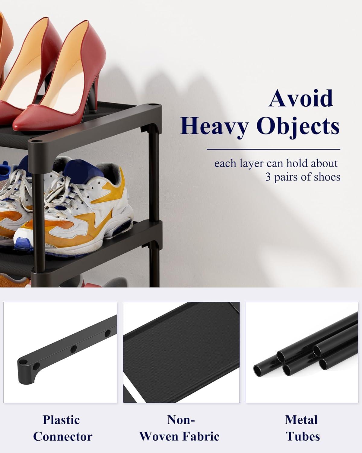 imageKitsure Shoe Rack NonWoven Shoe Rack Shelf Shoe Organizer for Closet Entryway Garage ampamp Corridor Stackable Shoe Shelves 275quot Wide 3 Tier BlackBlack