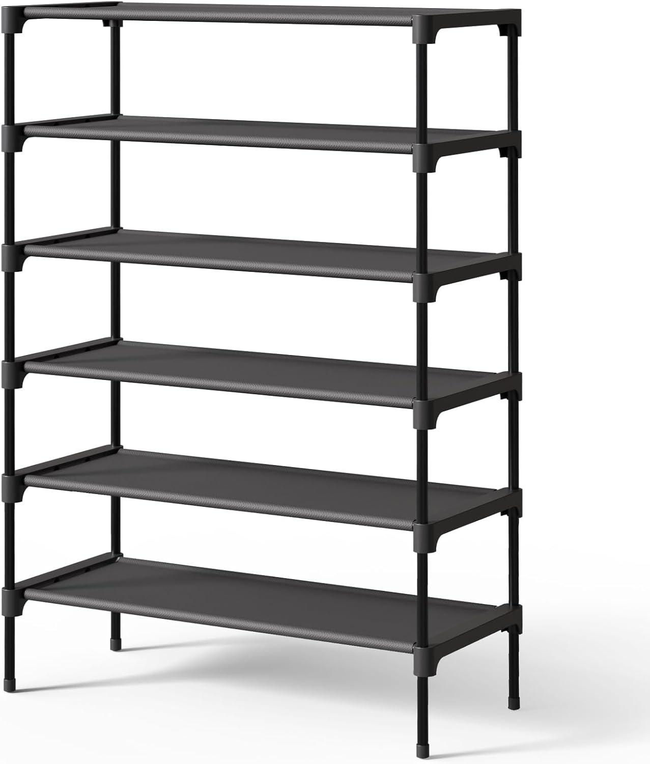 imageKitsure Shoe Rack NonWoven Shoe Rack Shelf Shoe Organizer for Closet Entryway Garage ampamp Corridor Stackable Shoe Shelves 275quot Wide 3 Tier BlackBlack