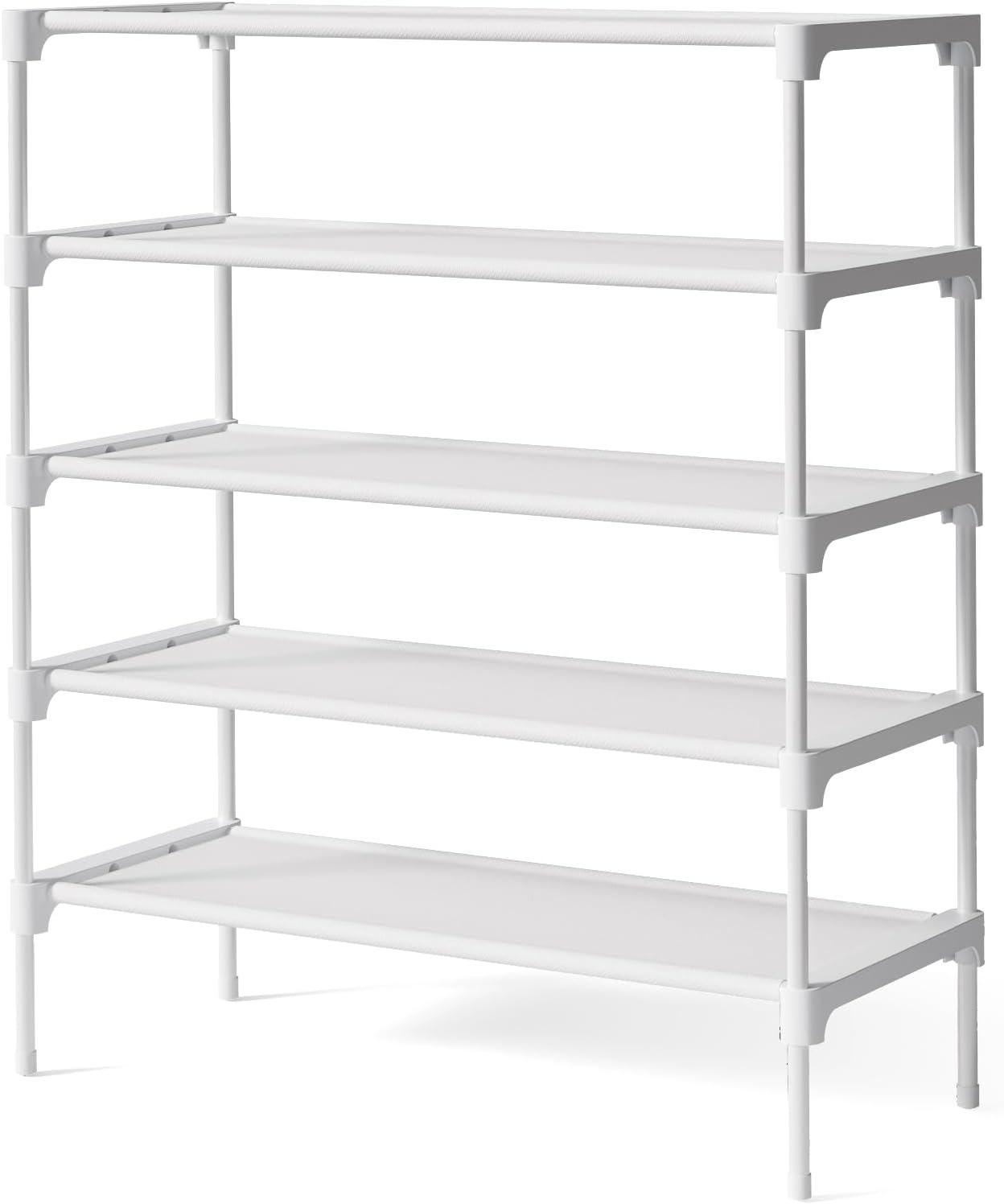 imageKitsure Shoe Rack NonWoven Shoe Rack Shelf Shoe Organizer for Closet Entryway Garage ampamp Corridor Stackable Shoe Shelves 275quot Wide 3 Tier BlackWhite