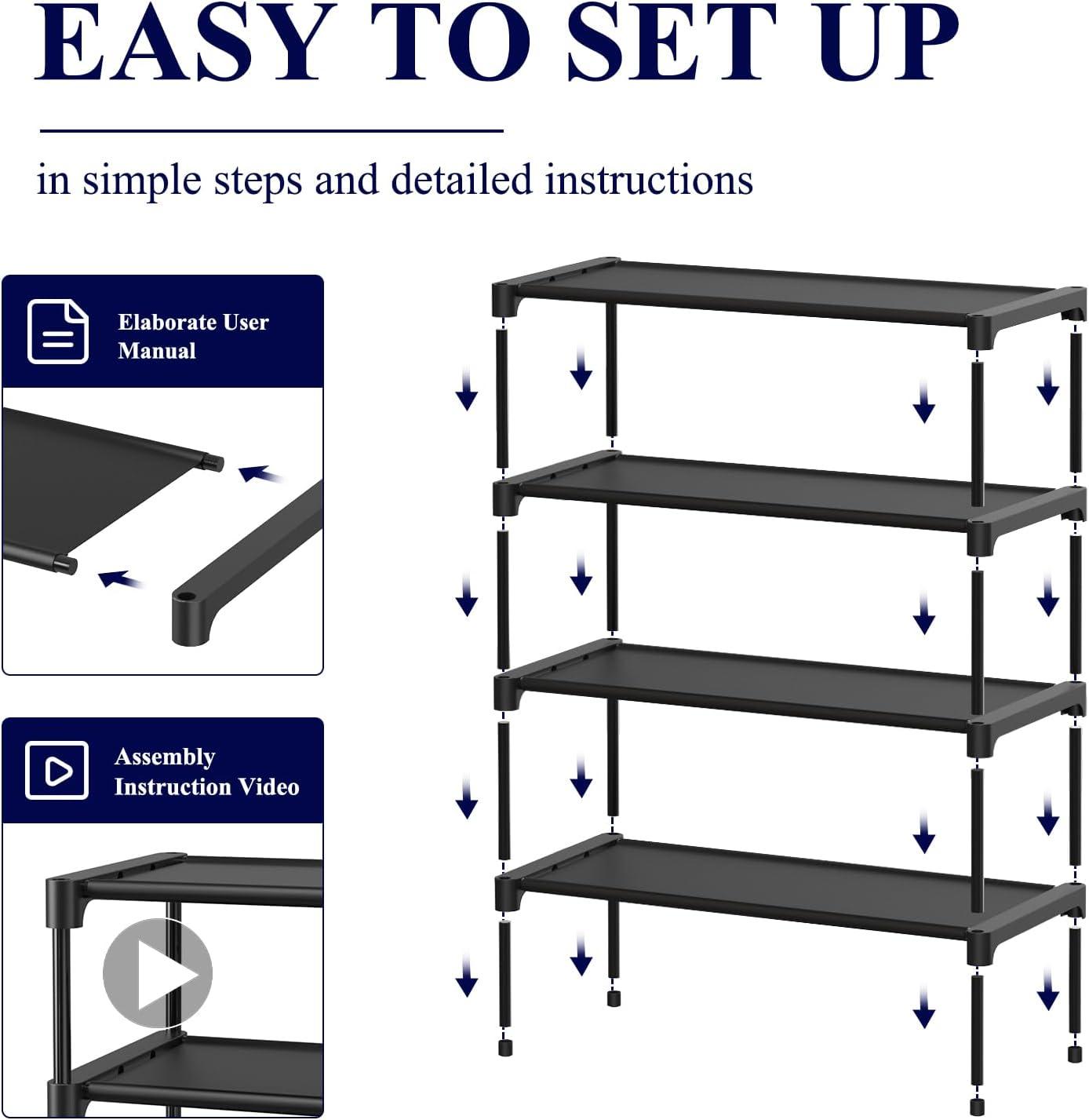 imageKitsure Shoe Rack NonWoven Shoe Rack Shelf Shoe Organizer for Closet Entryway Garage ampamp Corridor Stackable Shoe Shelves 275quot Wide 3 Tier BlackBlack