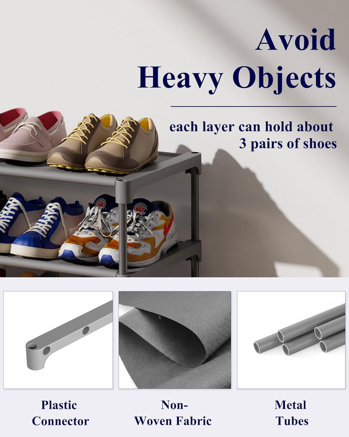 imageKitsure Shoe Rack NonWoven Shoe Rack Shelf Shoe Organizer for Closet Entryway Garage ampamp Corridor Stackable Shoe Shelves 275quot Wide 3 Tier BlackGrey