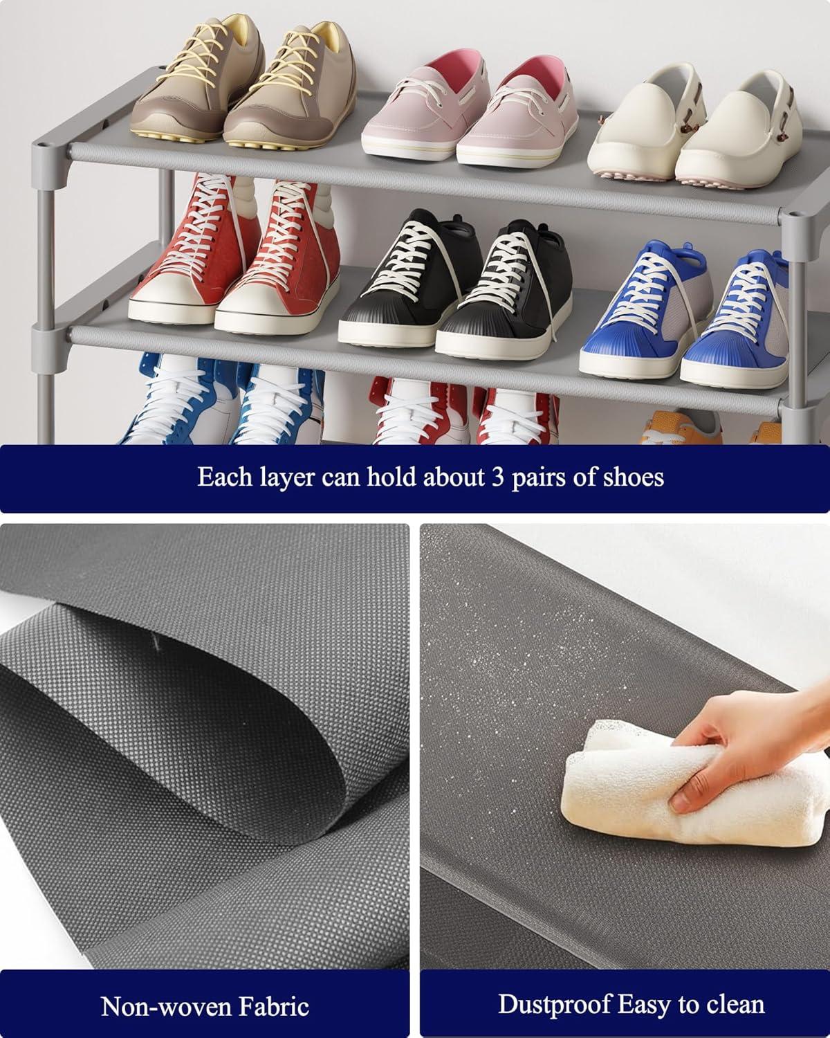 imageKitsure Shoe Rack NonWoven Shoe Rack Shelf Shoe Organizer for Closet Entryway Garage ampamp Corridor Stackable Shoe Shelves 275quot Wide 3 Tier BlackGrey