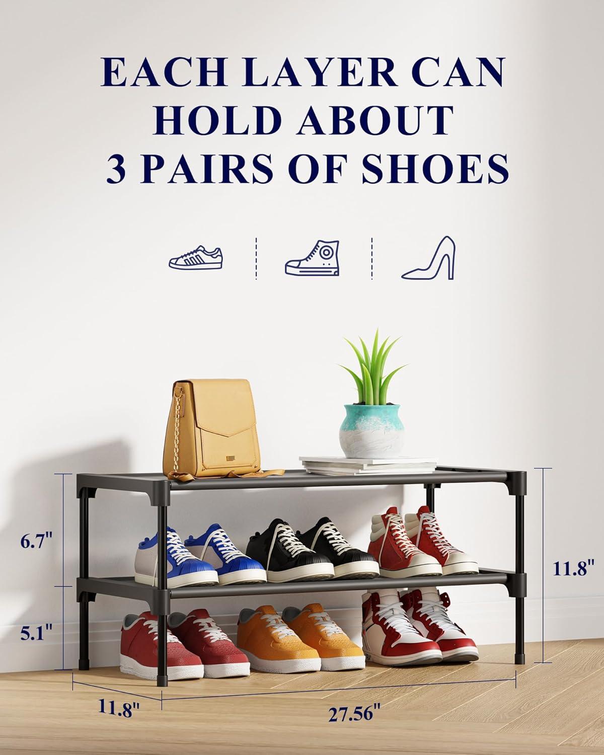 imageKitsure Shoe Rack NonWoven Shoe Rack Shelf Shoe Organizer for Closet Entryway Garage ampamp Corridor Stackable Shoe Shelves 275quot Wide 3 Tier BlackBlack