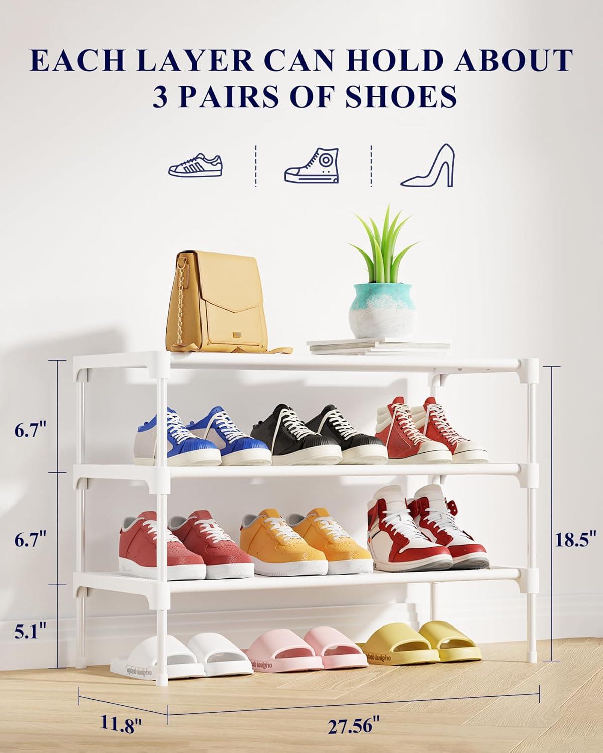 imageKitsure Shoe Rack NonWoven Shoe Rack Shelf Shoe Organizer for Closet Entryway Garage ampamp Corridor Stackable Shoe Shelves 275quot Wide 3 Tier BlackWhite