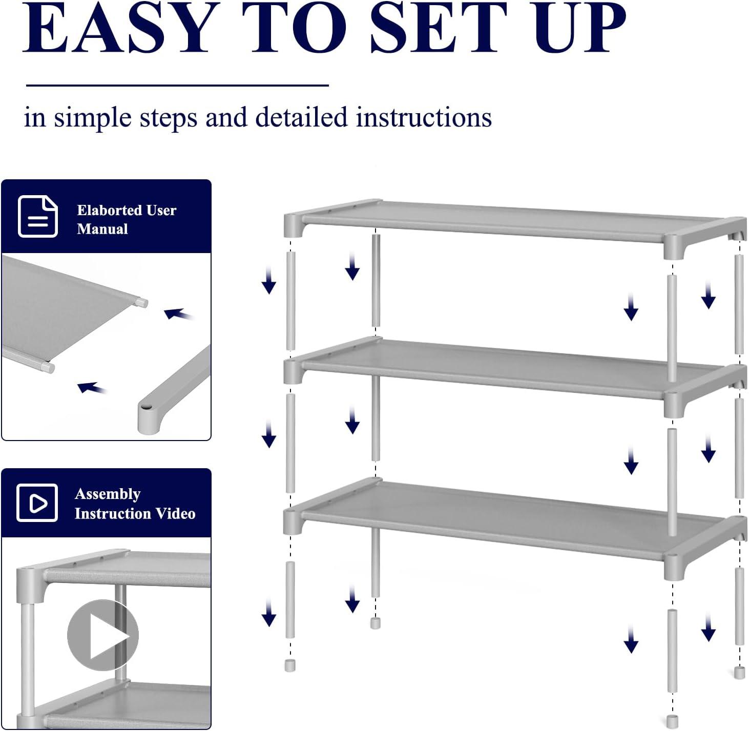 imageKitsure Shoe Rack NonWoven Shoe Rack Shelf Shoe Organizer for Closet Entryway Garage ampamp Corridor Stackable Shoe Shelves 275quot Wide 3 Tier BlackGrey