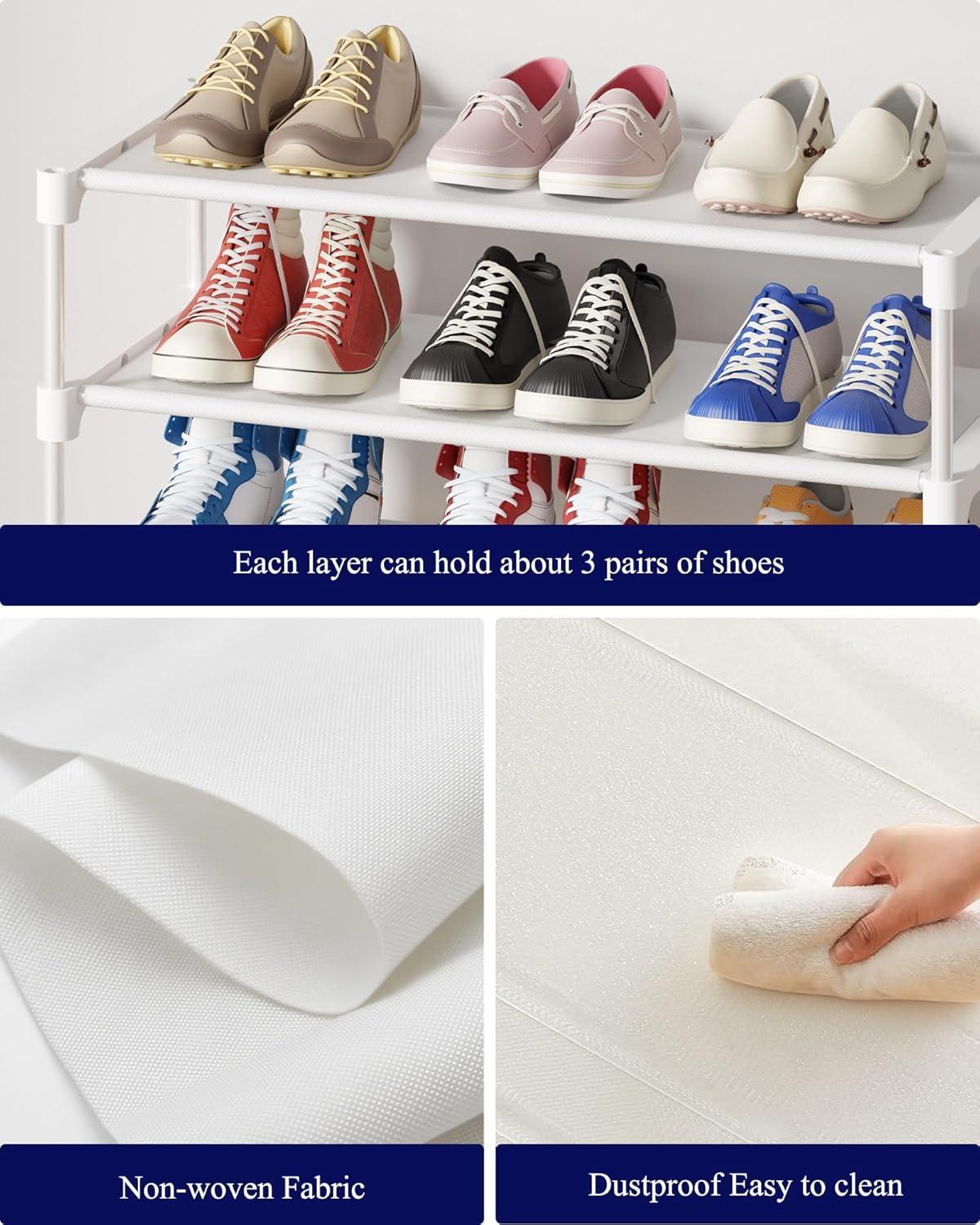 imageKitsure Shoe Rack NonWoven Shoe Rack Shelf Shoe Organizer for Closet Entryway Garage ampamp Corridor Stackable Shoe Shelves 275quot Wide 3 Tier BlackWhite