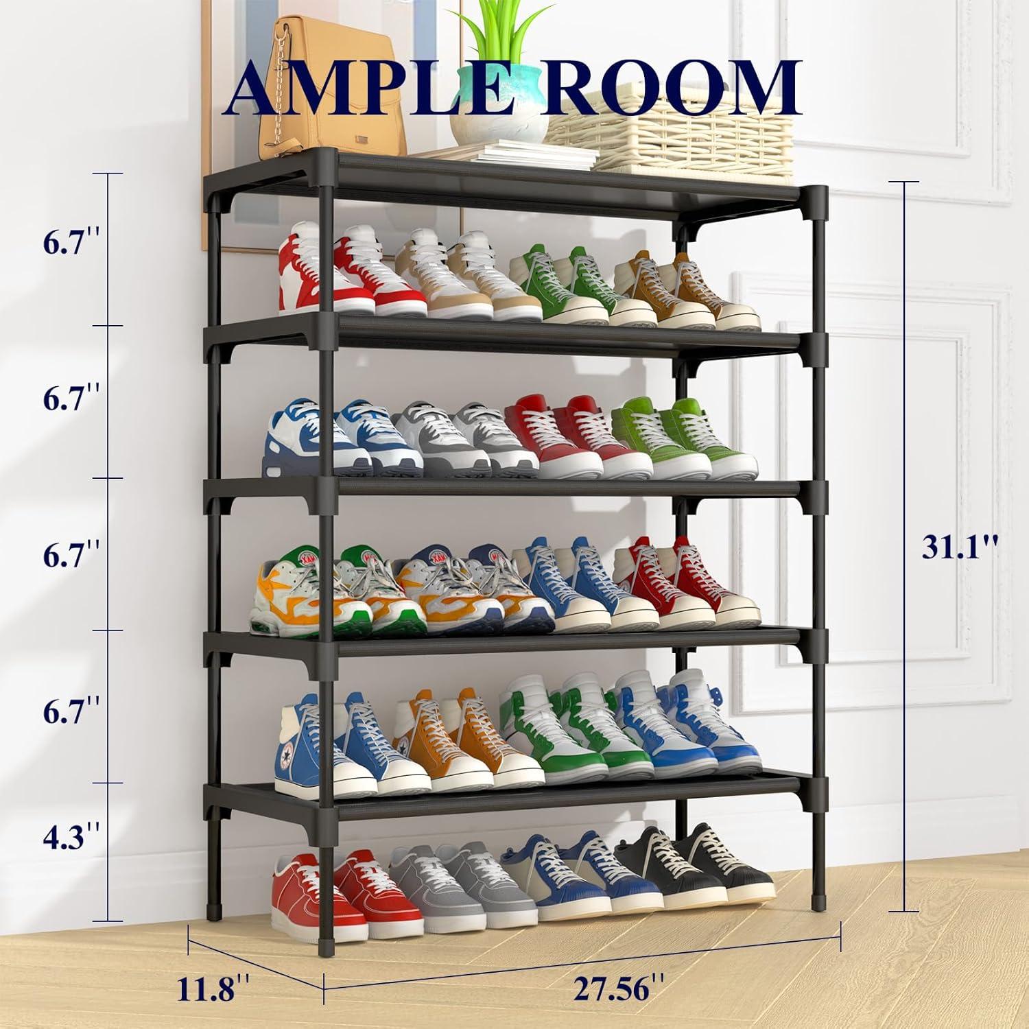 imageKitsure Shoe Rack NonWoven Shoe Rack Shelf Shoe Organizer for Closet Entryway Garage ampamp Corridor Stackable Shoe Shelves 275quot Wide 3 Tier BlackBlack