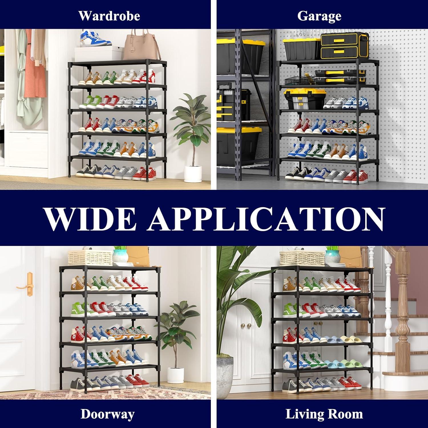 imageKitsure Shoe Rack NonWoven Shoe Rack Shelf Shoe Organizer for Closet Entryway Garage ampamp Corridor Stackable Shoe Shelves 275quot Wide 3 Tier BlackBlack