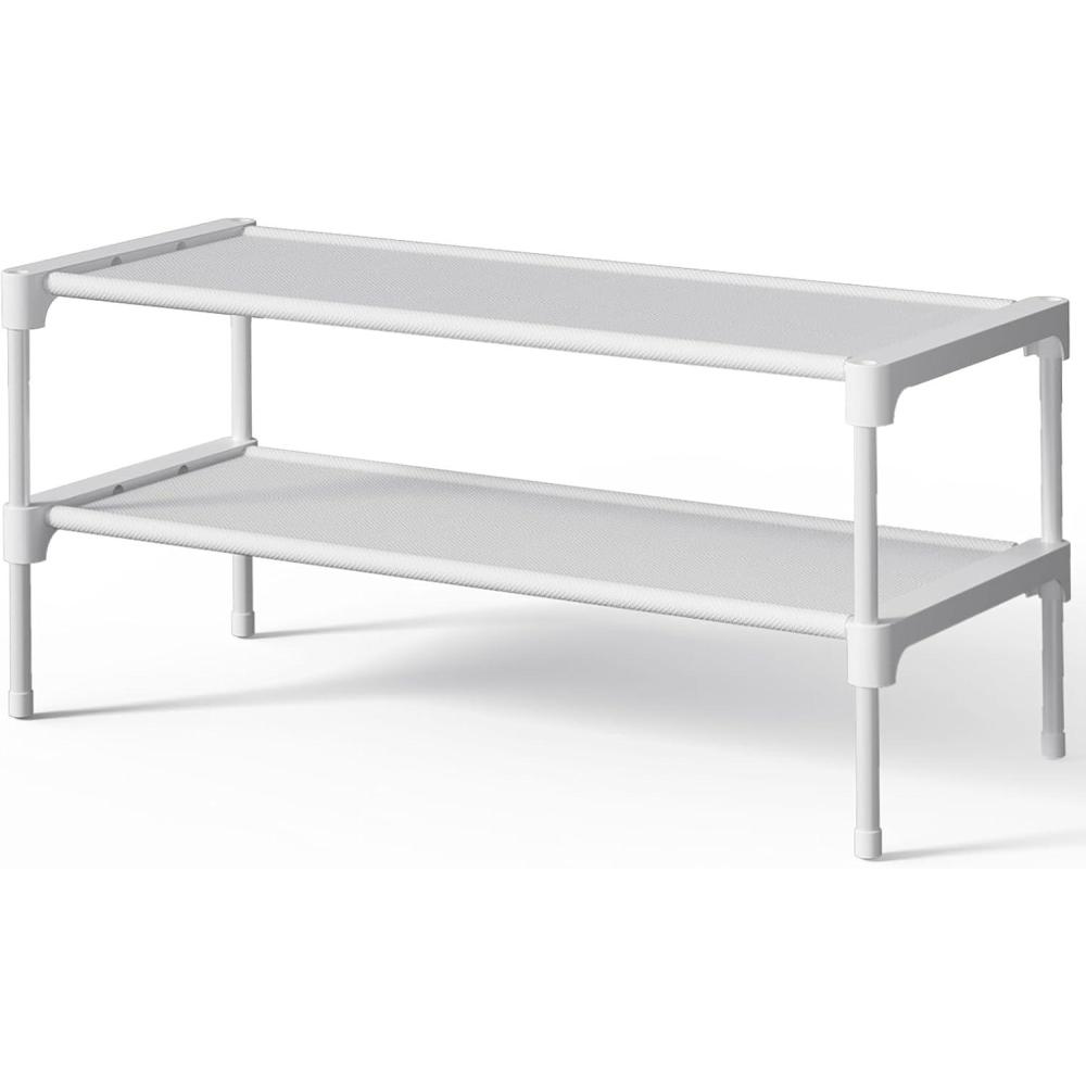 imageKitsure Shoe Rack NonWoven Shoe Rack Shelf Shoe Organizer for Closet Entryway Garage ampamp Corridor Stackable Shoe Shelves 275quot Wide 3 Tier BlackWhite