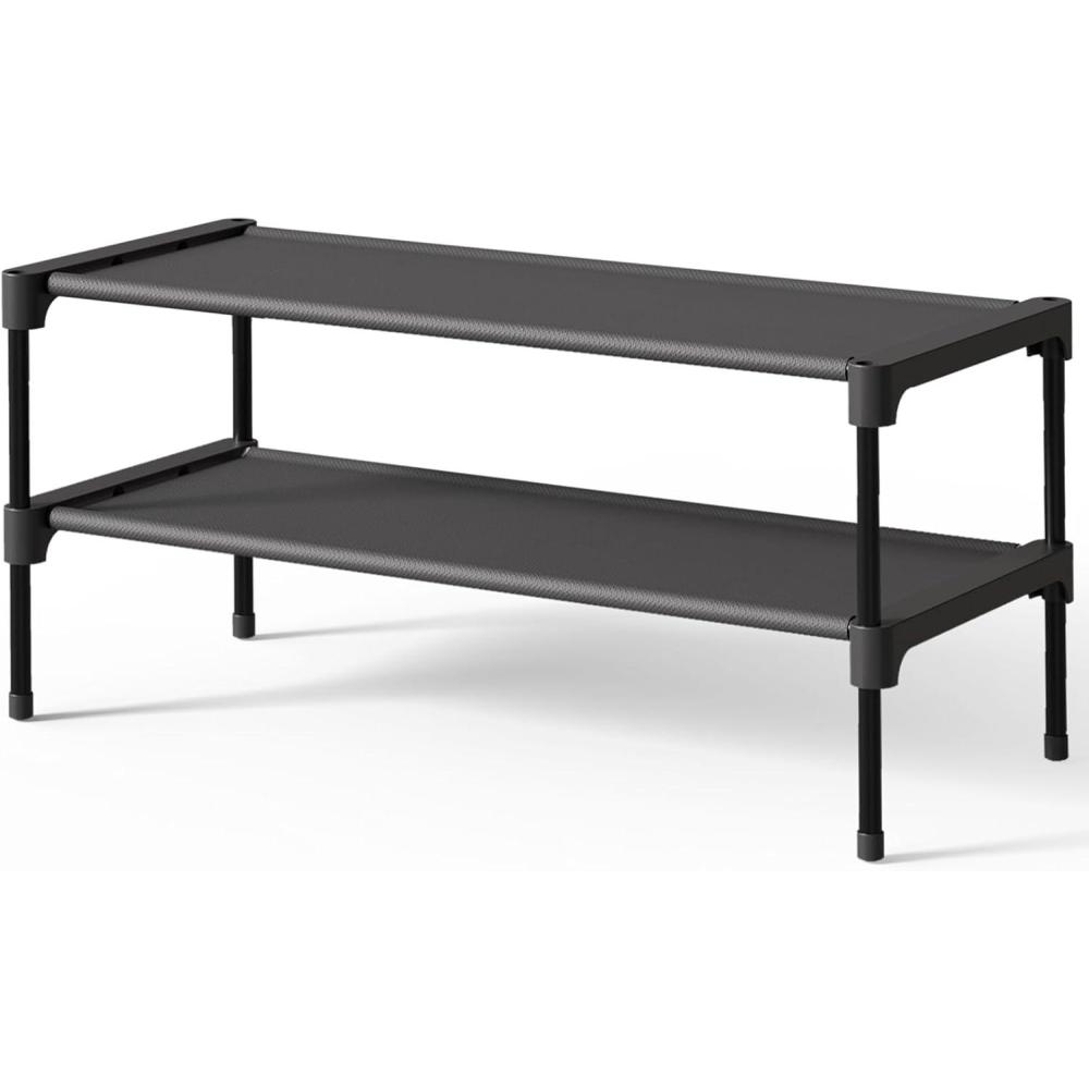 imageKitsure Shoe Rack  NonWoven Shoe Rack Shelf Shoe Organizer for Closet Entryway Garage ampamp Corridor Stackable Shoe Shelves 275quot Wide  3 Tier BlackBlack