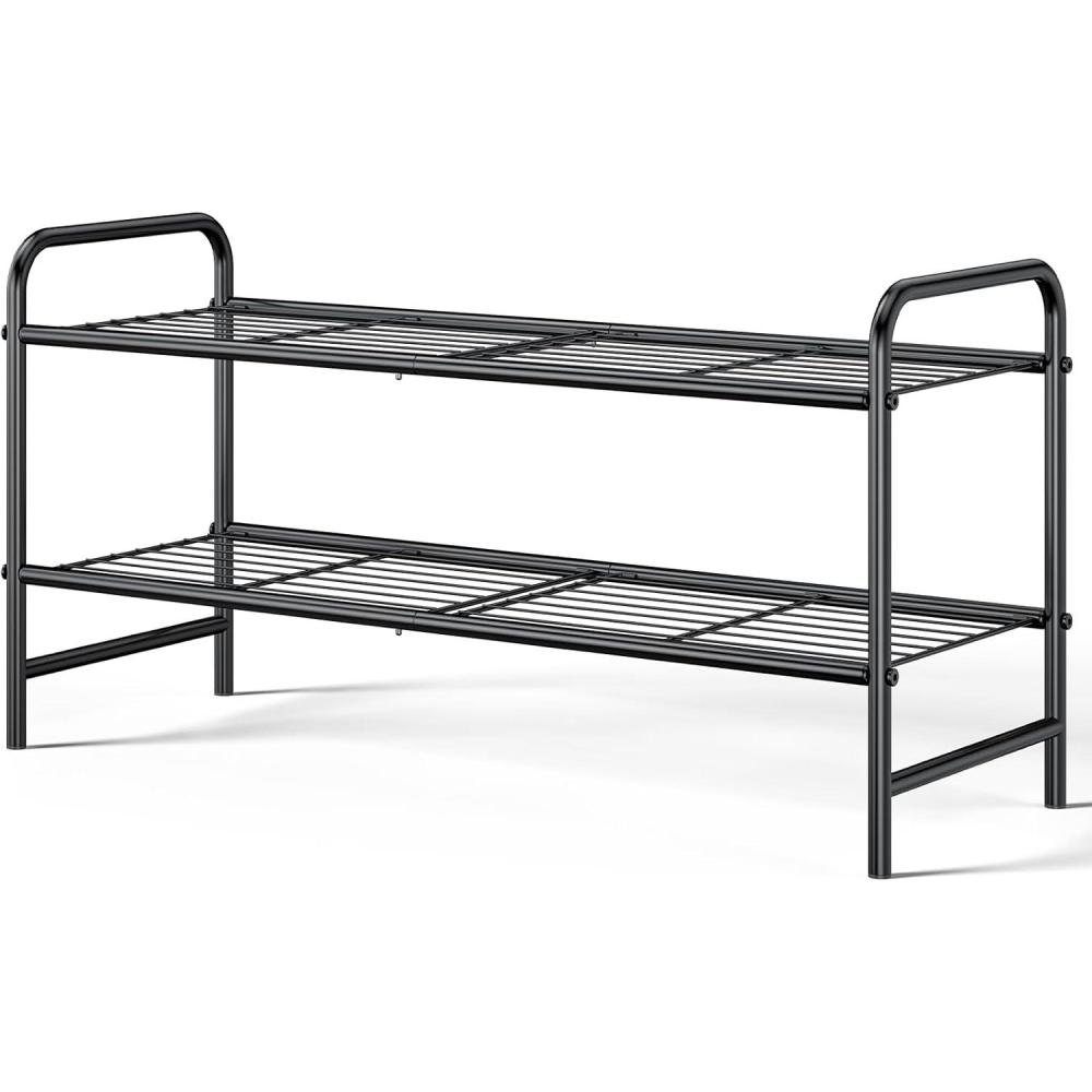 imageKitsure Shoe Rack Stainless Steel Shoe Organizer Sturdy Shoe Rack for Closet and Front Door Entrance Free Standing Shoe Shelf Closet Organizers and Storage 256quot Wide 3 Tier BlackBlack