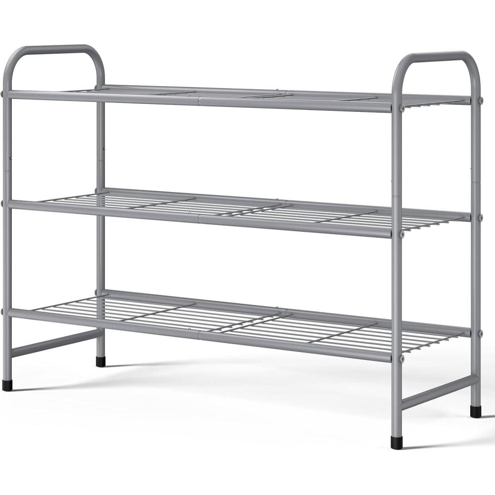 imageKitsure Shoe Rack  Stainless Steel Shoe Organizer Sturdy Shoe Rack for Closet and Front Door Entrance Free Standing Shoe Shelf Closet Organizers and Storage 256quot Wide  3 Tier BlackGrey