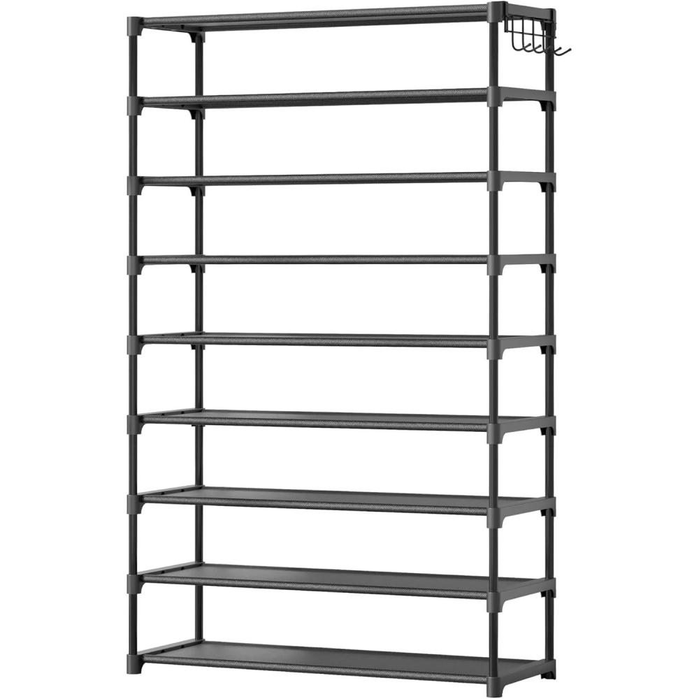 imageKitsure Shoe Rack for Closet  9Tier Shoe Organizer with Hook Rack LargeCapacity ampamp SpaceSaving Shoe Shelf for Entryway Bedroom Living Room322quot x 118quot x 551quot Black