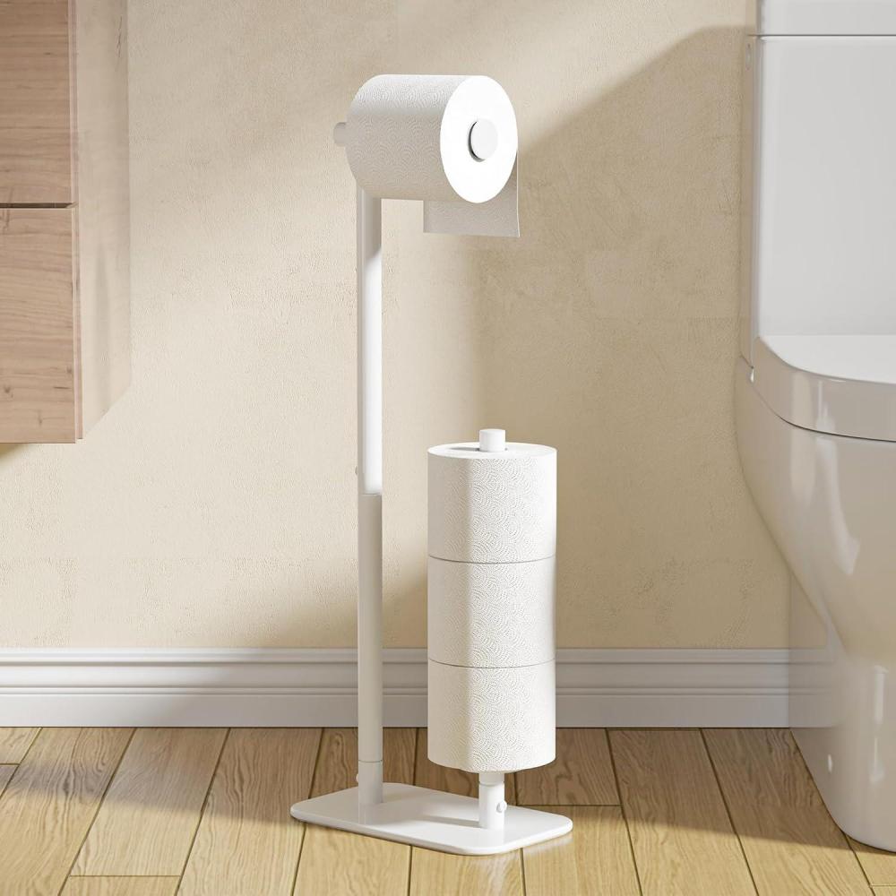 imageKitsure Toilet Paper Holder Free Standing  Large Capacity Toilet Paper Holder for 4 Rolls Rustproof Toilet Paper Stand with NonSlip Stable Base Black 244quotx93quotx55quotWhite