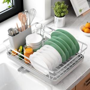 Kitsure Dish Drying Rack for Kitchen Counter, Stainless Steel Sink Organization and Storage Essentials with Cutlery Holder, Home and Appartment Decor, 12”W x 15.5”L, Black(Silver)