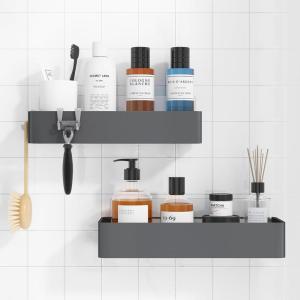 Kitsure Large Shower Caddy – 2 Pack Adhesive Shower Organizer, Rustproof Stainless Steel Shelves, No-Drill Bathroom Organizers and Storage, Black(Dark Grey)