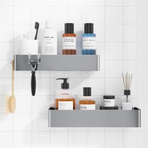 Kitsure Large Shower Caddy – 2 Pack Adhesive Shower Organizer, Rustproof Stainless Steel Shelves, No-Drill Bathroom Organizers and Storage, Black(Silver Grey)