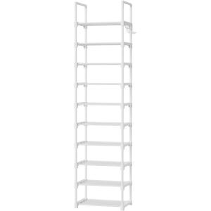Kitsure Shoe Rack – 10-Tier Shoe Organizer with Detachable Fabric Shelves & Metal Frame, Tall Shoe Rack for Closet, Entrance, Living Room, 16.9″ x 11.8″ x 68.5″, Black(White)