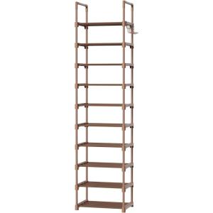 Kitsure Shoe Rack – 10-Tier Shoe Organizer with Detachable Fabric Shelves & Metal Frame, Tall Shoe Rack for Closet, Entrance, Living Room, 16.9″ x 11.8″ x 68.5″, Black(Brown)