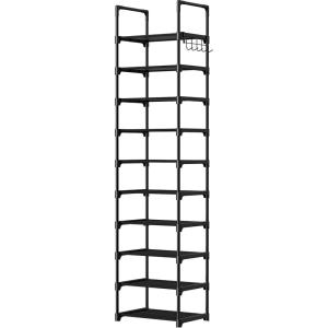 Kitsure Shoe Rack – 10-Tier Shoe Organizer with Detachable Fabric Shelves & Metal Frame, Tall Shoe Rack for Closet, Entrance, Living Room, 16.9″ x 11.8″ x 68.5″, Black(Black)