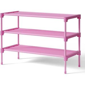 Kitsure Shoe Rack – Non-Woven Shoe Rack Shelf, Shoe Organizer for Closet, Entryway, Garage & Corridor, Stackable Shoe Shelves, 27.5″ Wide – 3 Tier, Black(Pink)