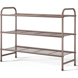 Kitsure Shoe Rack – Stainless Steel Shoe Organizer, Sturdy Shoe Rack for Closet and Front Door Entrance, Free Standing Shoe Shelf, Closet Organizers and Storage, 25.6″ Wide – 3 Tier, Black(Brown)