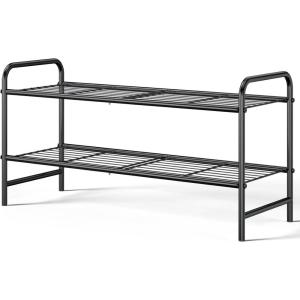 Kitsure Shoe Rack – Stainless Steel Shoe Organizer, Sturdy Shoe Rack for Closet and Front Door Entrance, Free Standing Shoe Shelf, Closet Organizers and Storage, 25.6″ Wide – 3 Tier, Black(Black)