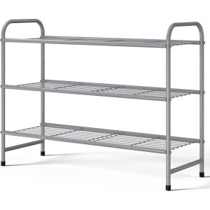 Kitsure Shoe Rack – Stainless Steel Shoe Organizer, Sturdy Shoe Rack for Closet and Front Door Entrance, Free Standing Shoe Shelf, Closet Organizers and Storage, 25.6″ Wide – 3 Tier, Black(Grey)