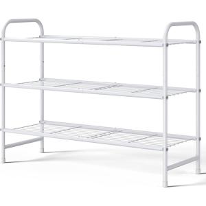 Kitsure Shoe Rack – Stainless Steel Shoe Organizer, Sturdy Shoe Rack for Closet and Front Door Entrance, Free Standing Shoe Shelf, Closet Organizers and Storage, 25.6″ Wide – 3 Tier, Black(White)