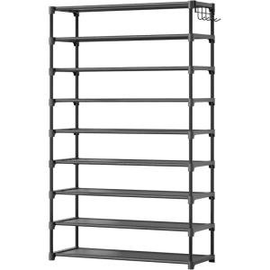 Kitsure Shoe Rack for Closet – 9-Tier Shoe Organizer with Hook Rack, Large-Capacity & Space-Saving Shoe Shelf for Entryway, Bedroom, Living Room,32.2″ x 11.8″ x 55.1″, Black