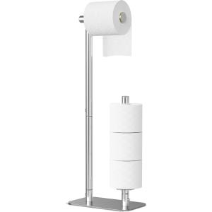Kitsure Toilet Paper Holder Free Standing – Large Capacity Toilet Paper Holder for 4 Rolls, Rustproof Toilet Paper Stand with Non-Slip Stable Base, Black, 24.4″x9.3″x5.5″(Silver)